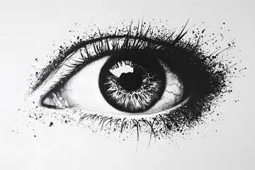 Dramatic eye illustration with splattered ink