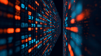 Obraz premium Binary computer matrix code data stream abstract ,A digital landscape rows of numbers floating in midair,AI,LLM ,earth,transmission , global internet network ,cloud storage,encryption,background.