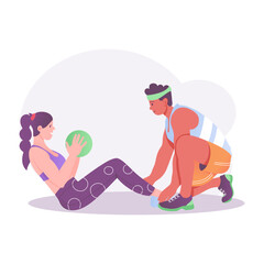 Couple workout illustration in flat style 