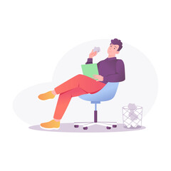Idle man sitting on chair, a flat style illustration 