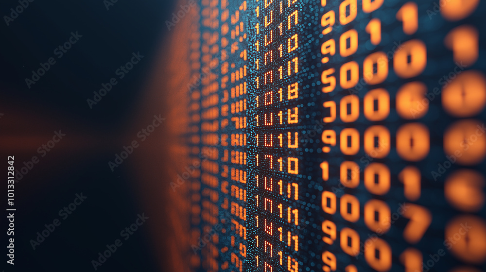 Poster Binary computer matrix code data stream abstract ,A digital landscape rows of numbers floating in midair,AI,LLM ,earth,transmission , global internet network ,cloud storage,encryption,background.