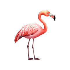 Fototapeta premium Pink flamingo standing tall with elegant neck curvature, suitable for tropical themed designs, nature concepts, or birdwatching enthusiasts. Generative AI
