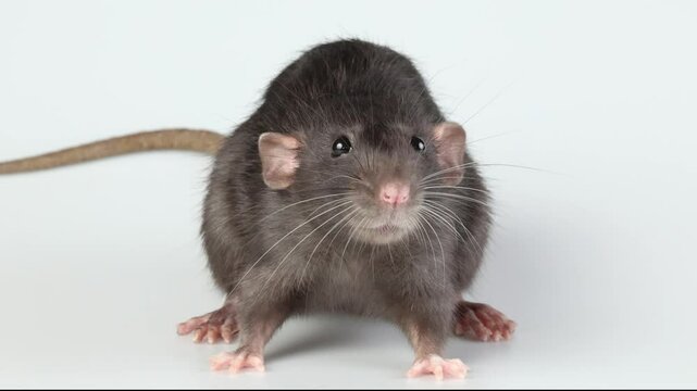 Gray rat isolated on white background. Mouse with dumbo ears close up