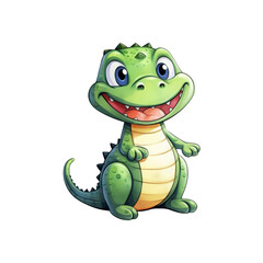 Fototapeta premium A green dinosaur with a big smile, sharp teeth, and claws is suitable for children's products or dinosaur themed designs. Cute and playful. Generative AI