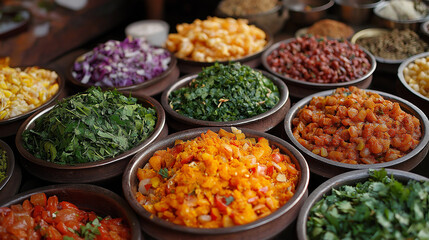 A high-resolution photo of Indian street food with vibrant spices and garnishes