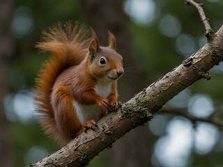 Red squirrel in a tree.