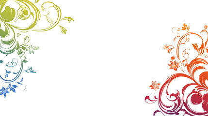 Colorful Floral Frame with Abstract Leaves and Swirls on White Background