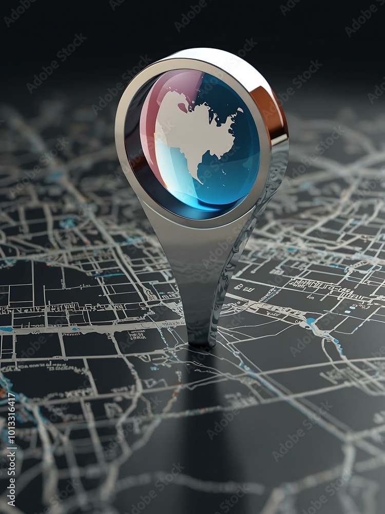 Poster reflective map marker showcasing a location icon in modern 3d design.