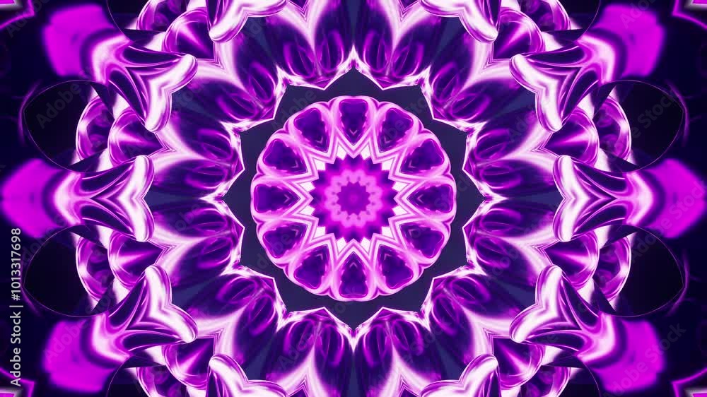 Poster abstract glowing neon kaleidoscope pattern, 3d rendering.