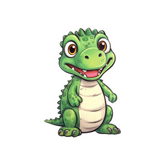 Fototapeta premium A green dinosaur with a big smile, sharp teeth, and claws is suitable for children's products or dinosaur themed designs. Cute and playful. Generative AI