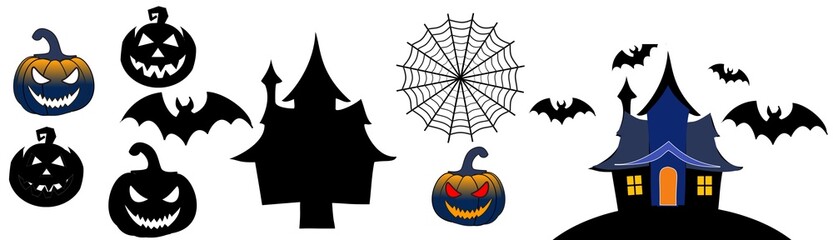 Elements for halloween greeting card or banner design on white background, Copy space editable template.
