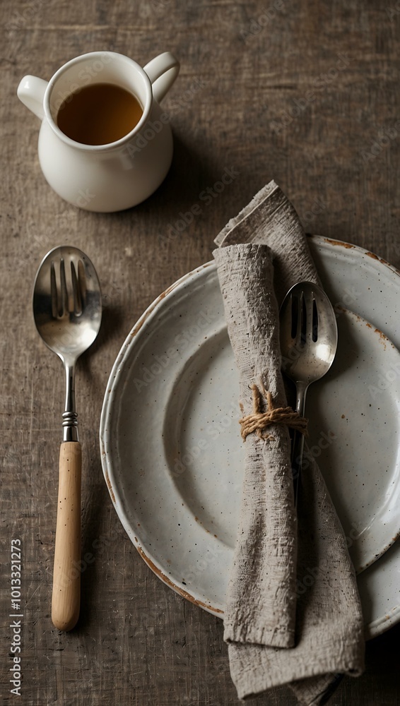 Poster same table setting with utensils, top view.
