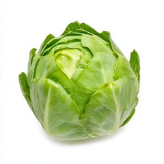 Obraz premium head of green cabbage, perfectly isolated on a clean white background, showcasing its vibrant layers and fresh texture