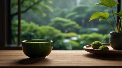 Japanese matcha drink in a bowl that made from real matcha or matcha powder