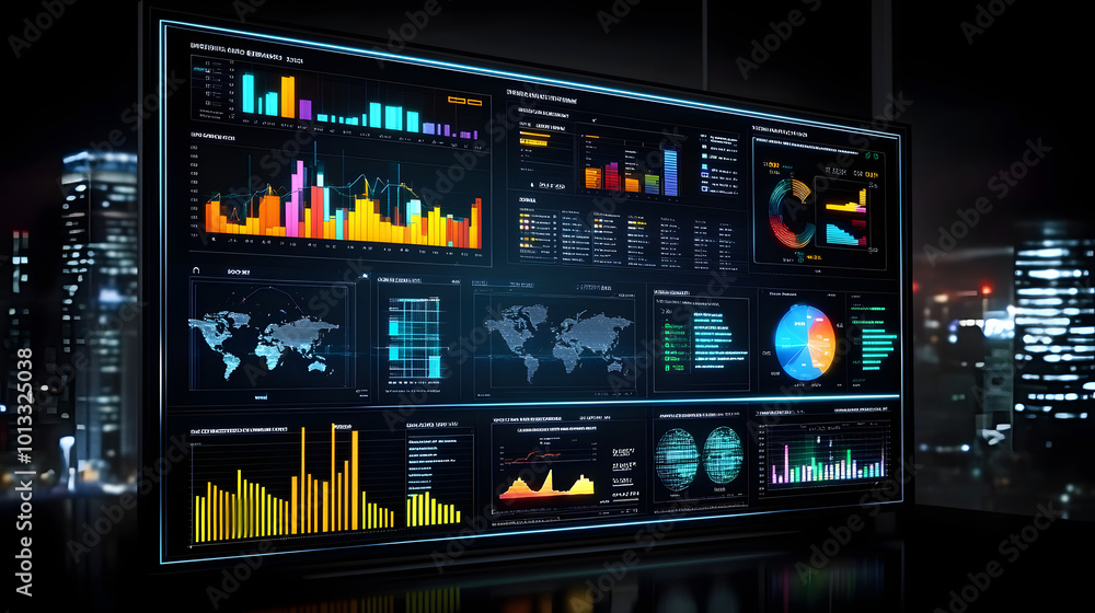 Poster intelligence and business analytics with key performance indicators dashboard concept