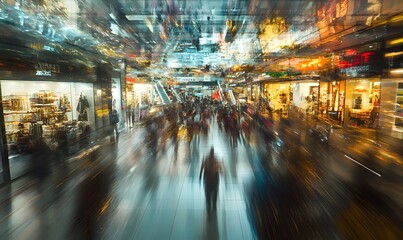 Blurred motion of crowded shopping mall