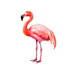 Fototapeta premium Pink flamingo standing tall with elegant neck curvature, suitable for tropical themed designs, nature concepts, or birdwatching enthusiasts. Generative AI