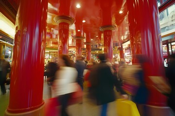 Naklejka premium Bustling interior of a crowded shopping mall