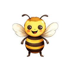 Obraz premium A smiling bee with yellow and black stripes, large eyes, and wings. Perfect for children's books, nature websites, and educational materials. Generative AI