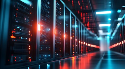 Obraz premium Modern Server Room with Rows of Equipment