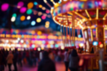 Blurred background of amusement park with bokeh lights. Abstract background.