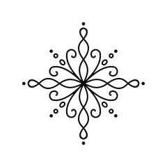 Simple vector snowflake star vintage ornament icon. Flat snow element for Christmas winter design, holiday greeting card, New Year invitation