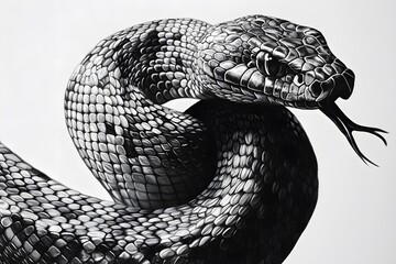 close-up of a coiled snake with detailed scales