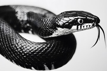 close-up of a black snake coiled up