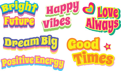 Positive Pop art wording colorful stickers set