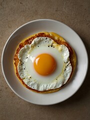 Perfectly cooked sunny-side up egg with crispy edges on a white plate.