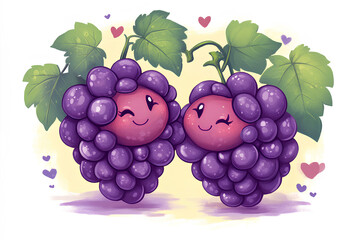 Cute cartoon grape love couple characters, illustration