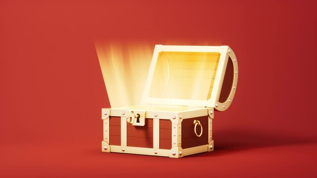 Opened retro treasure box and gift box, 3d rendering.