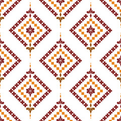 Ethnic pattern cross stitch embroidery on brown