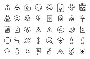 Ecology line icons set. Renewable energy outline icons collection. Solar, recycle, eco, bio, tree, green - stock vector