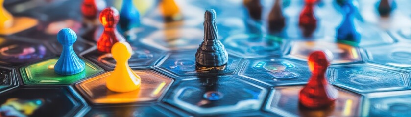 Futuristic gameboard with 3D printed pieces and AIenhanced gameplay, a blend of physical and digital gaming