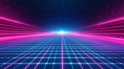 80s Retro Neon Synthwave Background in Vibrant Colors