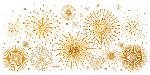 Golden fireworks burst in dazzling display against white background, creating festive atmosphere filled with joy and celebration