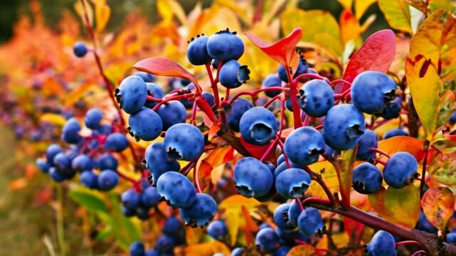 Blueberry bushes field in fall color.