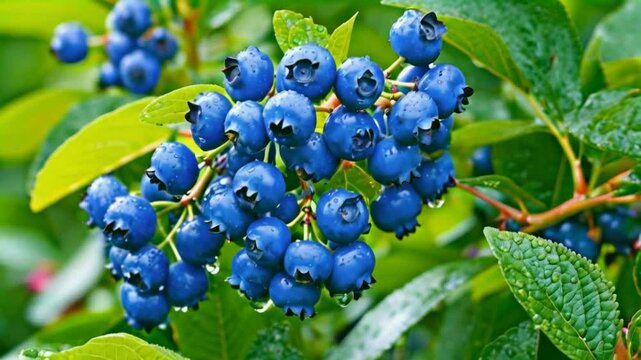 Blueberry bushes field is situated in a green garden.