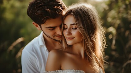 Fototapeta premium Romantic couple embracing in nature