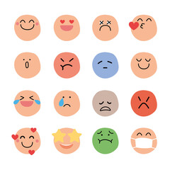 Set of faces Emoticons. Emoticon smile icons. Vector Flat Emoticon collection.