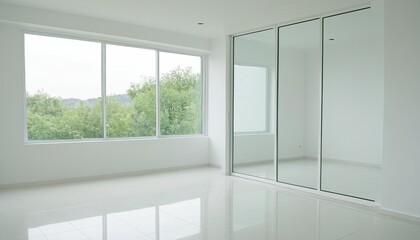 background white interior view looking out toward to empty office lobby and entrance door 6