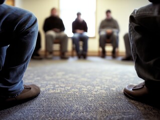 A drug addiction treatment facility, showing individuals in group therapy sessions, participating in activities that promote healing and recovery from substance abuse.