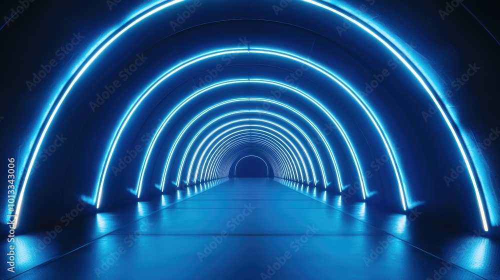 Poster illuminated tunnel with rays of light effect