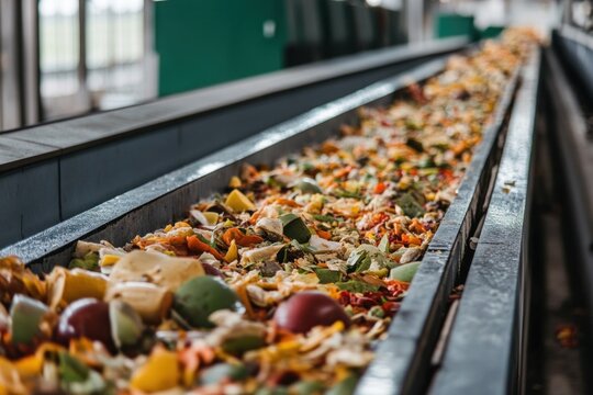 A food processing waste management system integrated into a factory, efficiently handling by-products and waste from production, contributing to sustainability and waste reduction