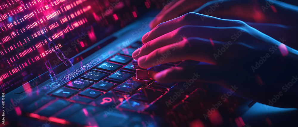 Poster cyber security expert professional male working remotely data protection cloud computing technology 