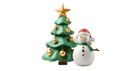 Snowman with Christmas decorations on a transparent background