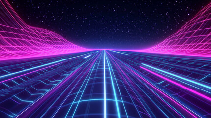 Fototapeta premium 80s Retro Neon Synthwave Background in Vibrant Colors