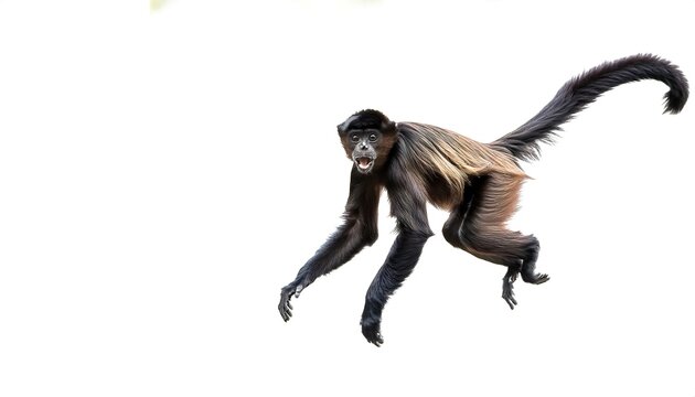 brown spider monkey are found in tropical forests of Central and South America, from southern Mexico to Brazil. The genus consists of seven species, all of which are under threat. Isolated on white