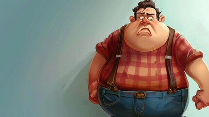 Worried cartoon character in stripes and suspenders
